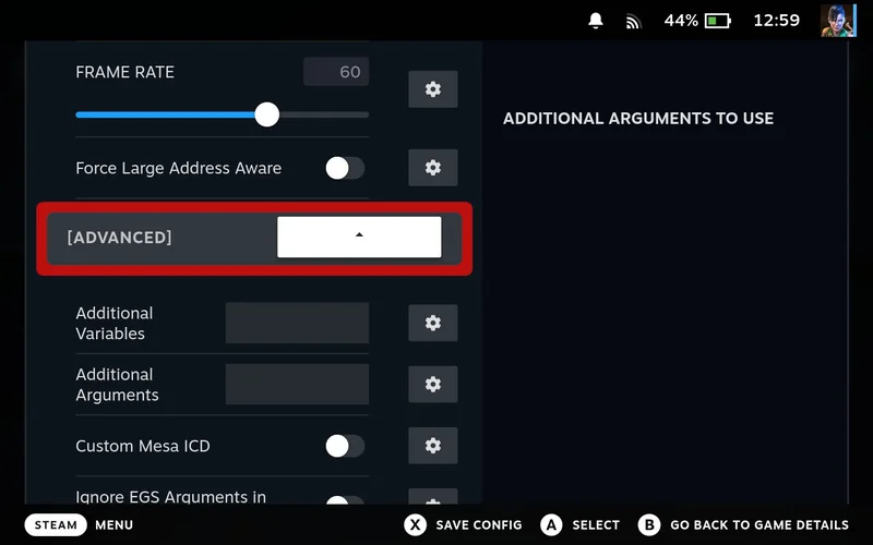 Click Advanced menu
