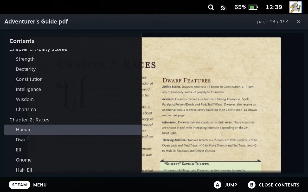 Jumping through a PDF using the table of contents in the Junk Store PDF viewer