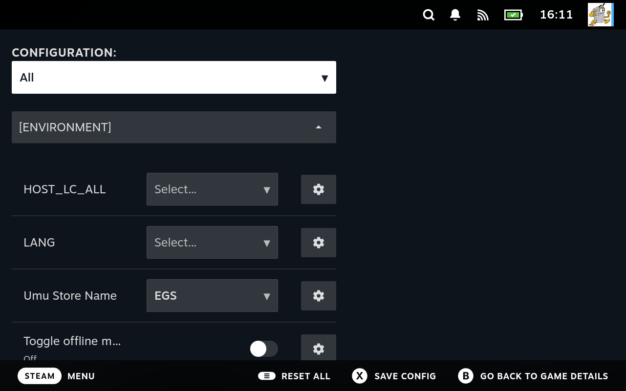 A config screen with nothing focused. The help panel on the right is empty apart from the section heading.