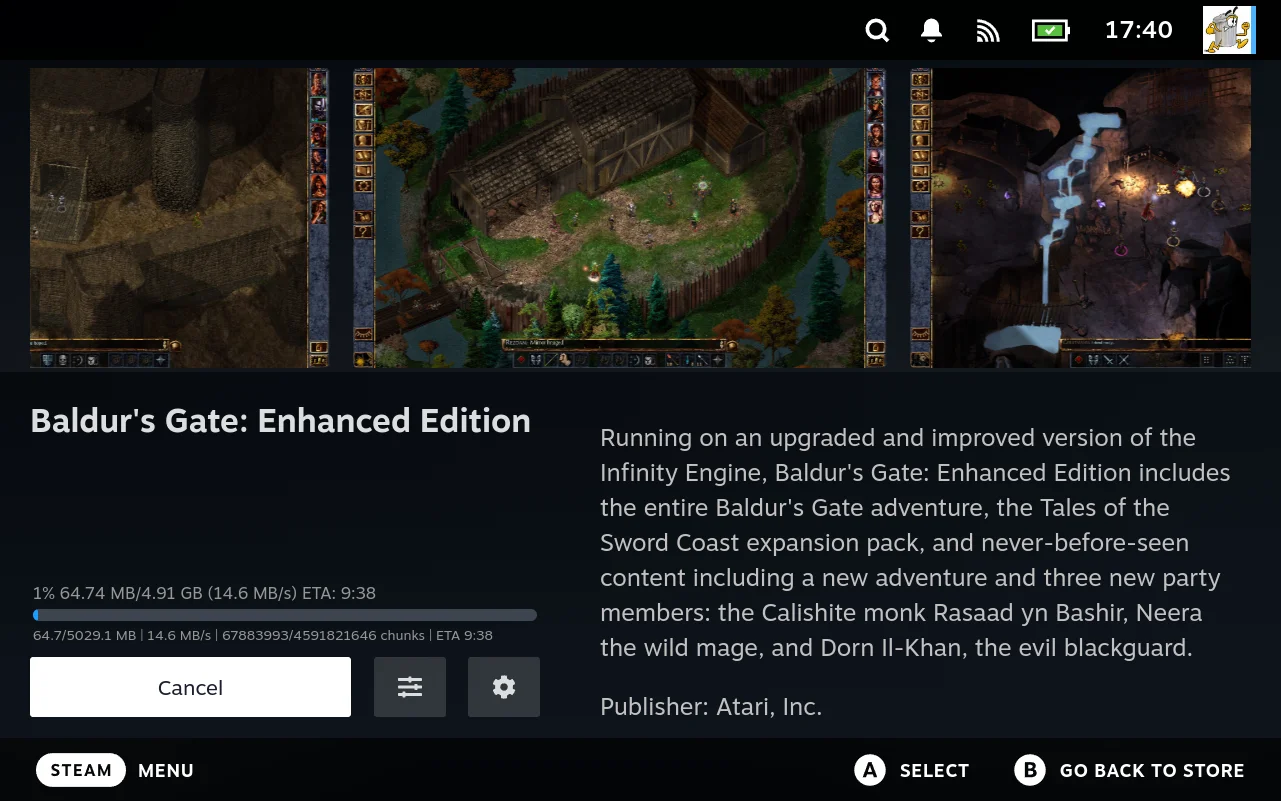 A game downloading, with the assembled caption above the progress bar and a raw debug line below it.