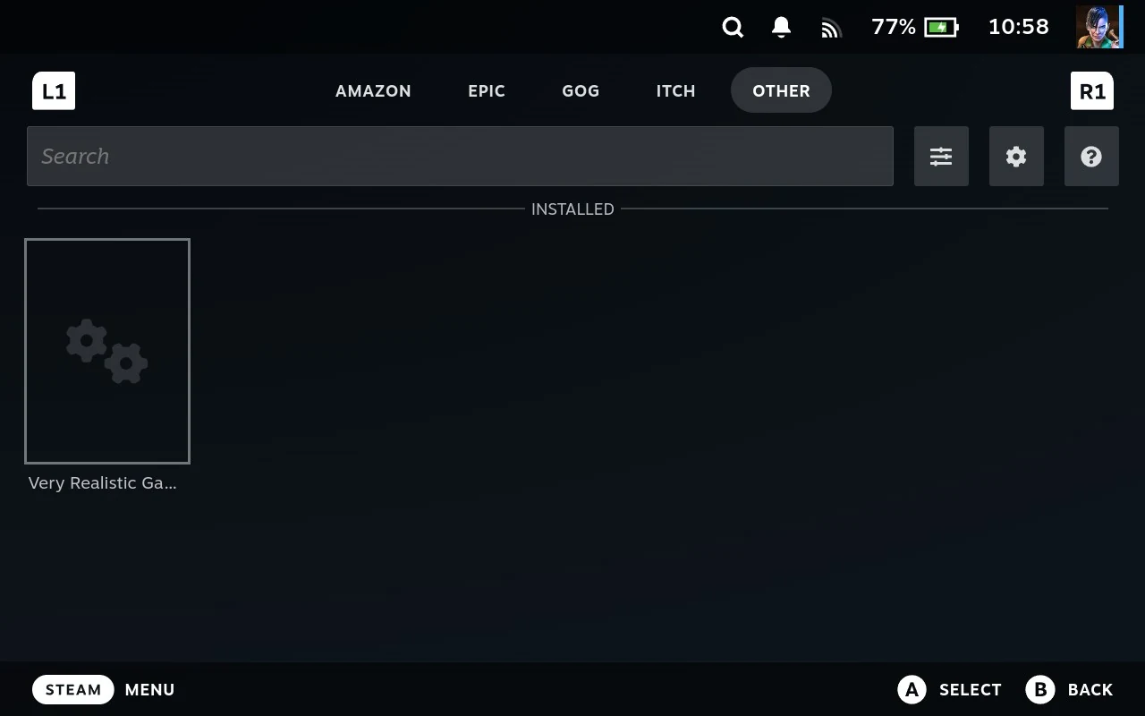 The new entry on the Other tab, showing a blank placeholder where the artwork would be.