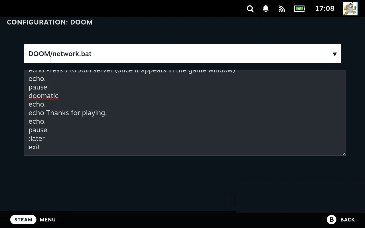 The Bat Files editor: a dropdown naming which batch file you're looking at, and its contents below in an editable box.