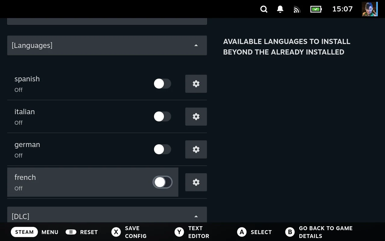 Epic's version, a switch per language with none of them on.