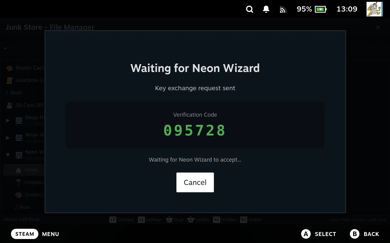 The machine you started from, waiting, showing its verification code and who it is waiting for.