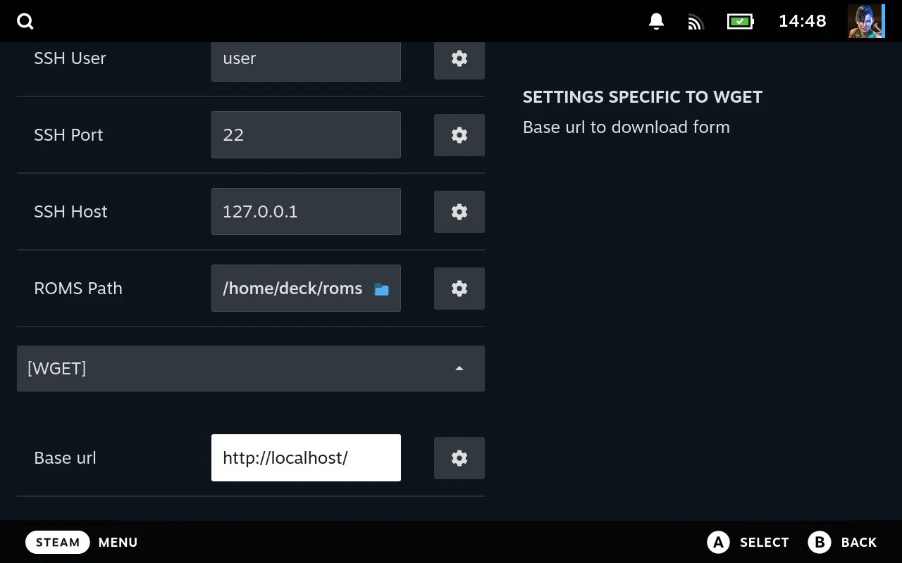 The WGET section, holding the base URL downloads are fetched from.