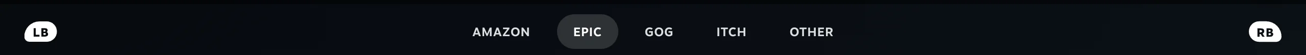 The tab bar, one tab per installed store, with the L1 and R1 hints at either end.