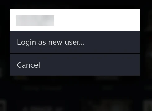 The Switch User list, showing the signed-in account, an entry to log in as a new user, and Cancel.