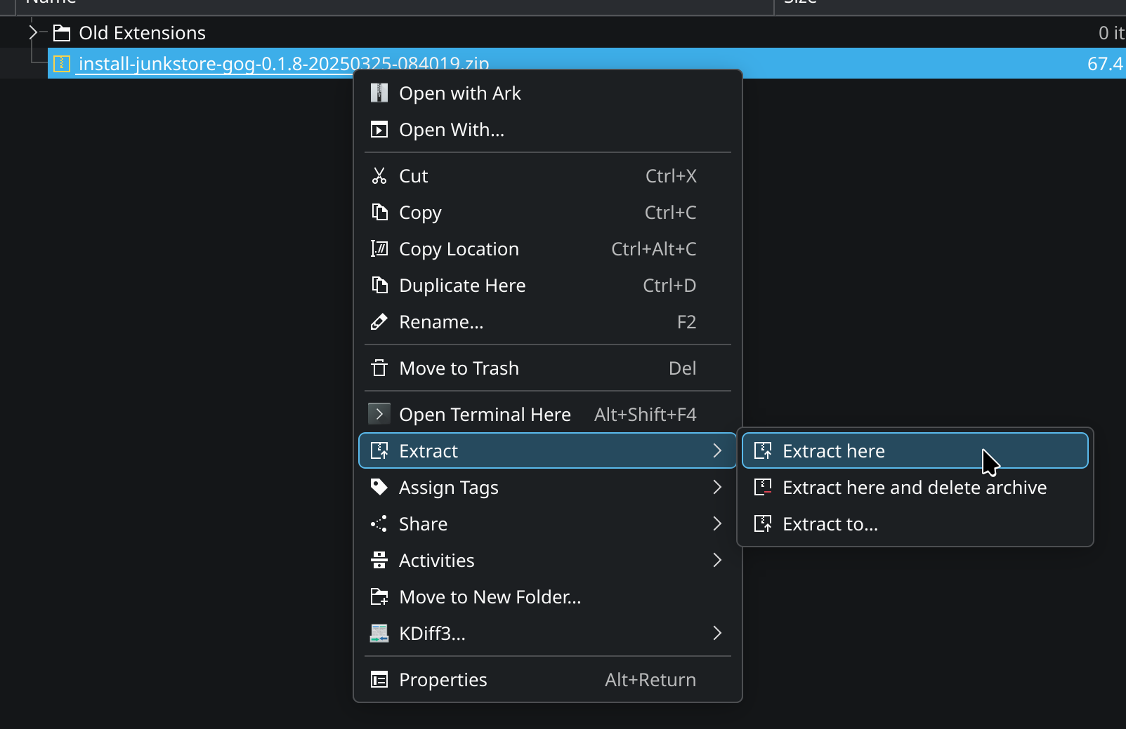 Extract the GOG extension ZIP file