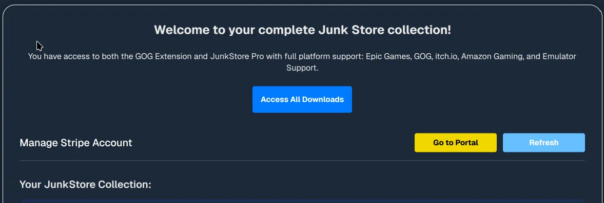 Junk Store Portal account page