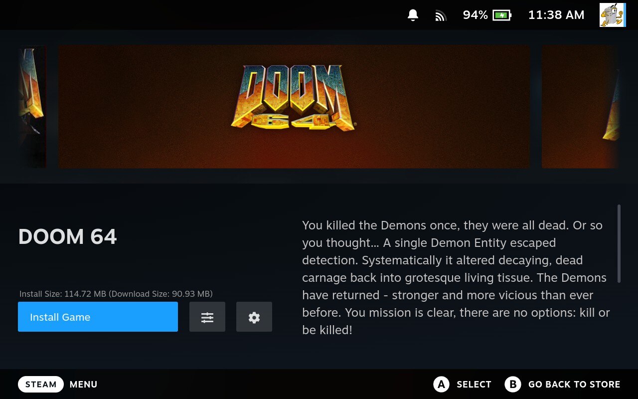 Installing DOOM 64 as test game