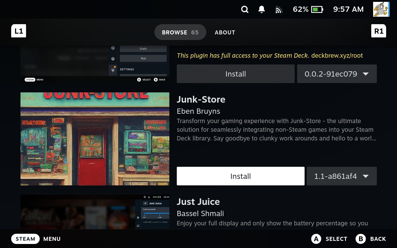Install Junk Store from Decky store