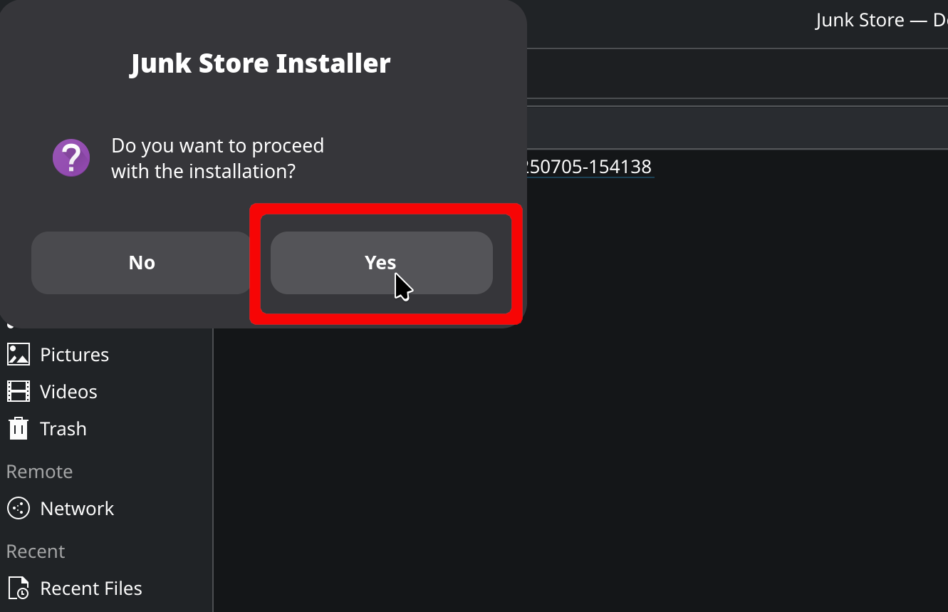 Junk Store installer progress