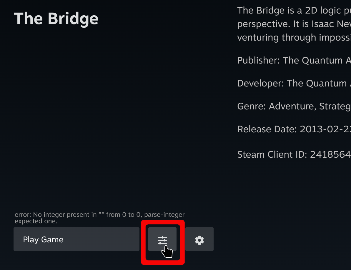 Game page sliders menu