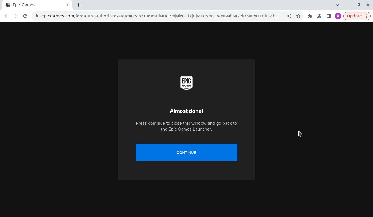 Epic almost done screen
