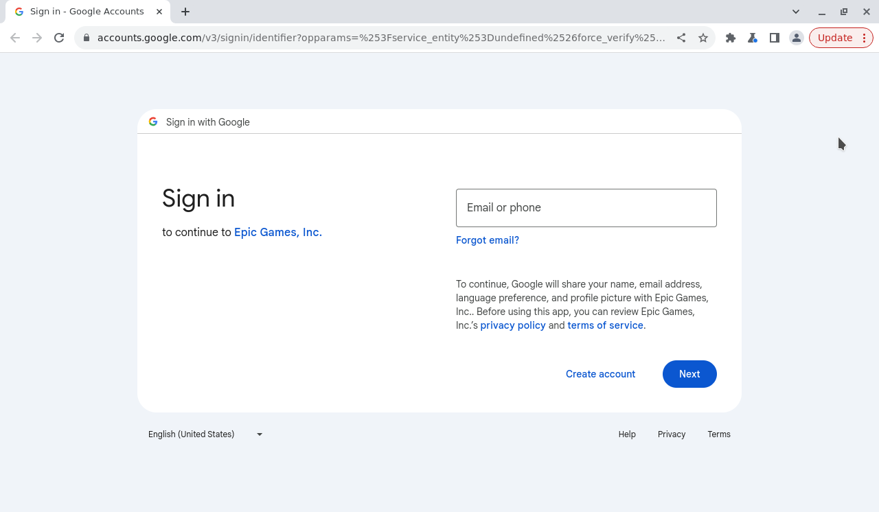 Google sign in screen