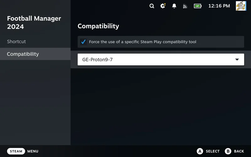 Current Proton version dropdown