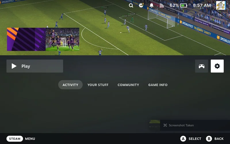 Steam app page with cog icon