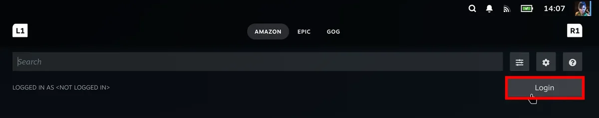 A store tab before signing in, showing a not logged in message beside a Login button