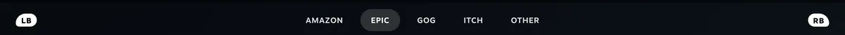 The Junk Store Pro tab bar after generating, showing Amazon, Epic and Gog across the top