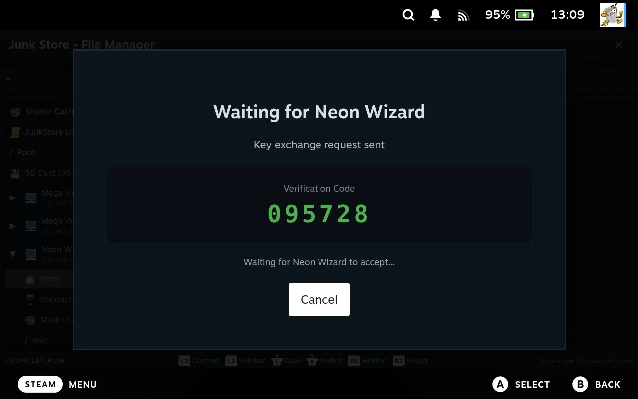 Junk Store Pro sending a key exchange request with a verification code