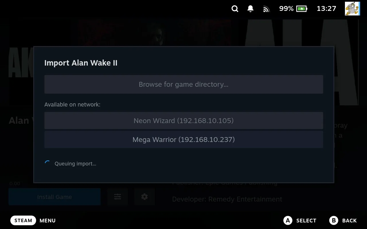 Import window queuing the transfer