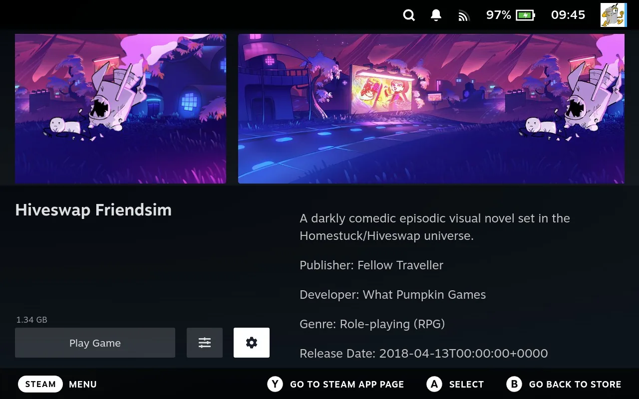 Junk Store game page with the cog icon selected