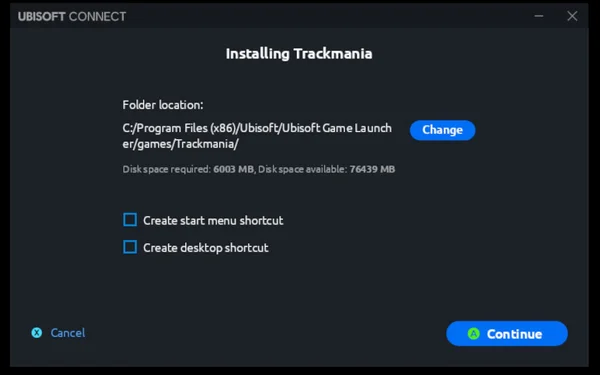Trackmania install prompt