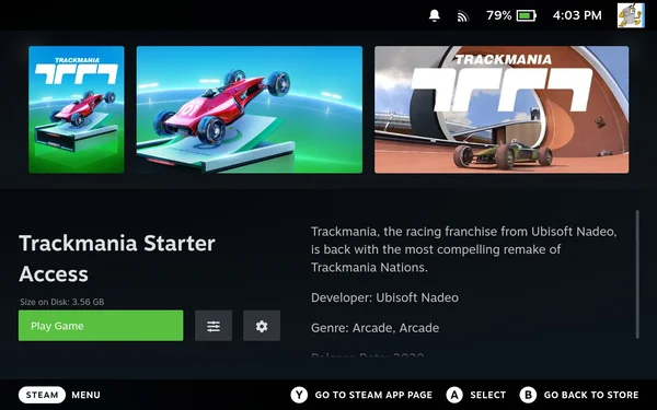 Trackmania play game button