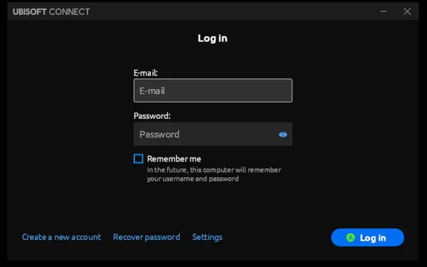 Ubisoft login screen