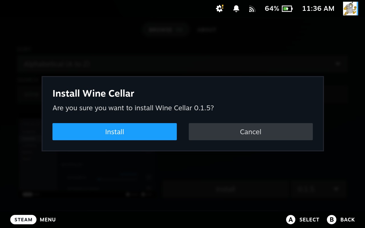 Install Wine Cellar confirmation
