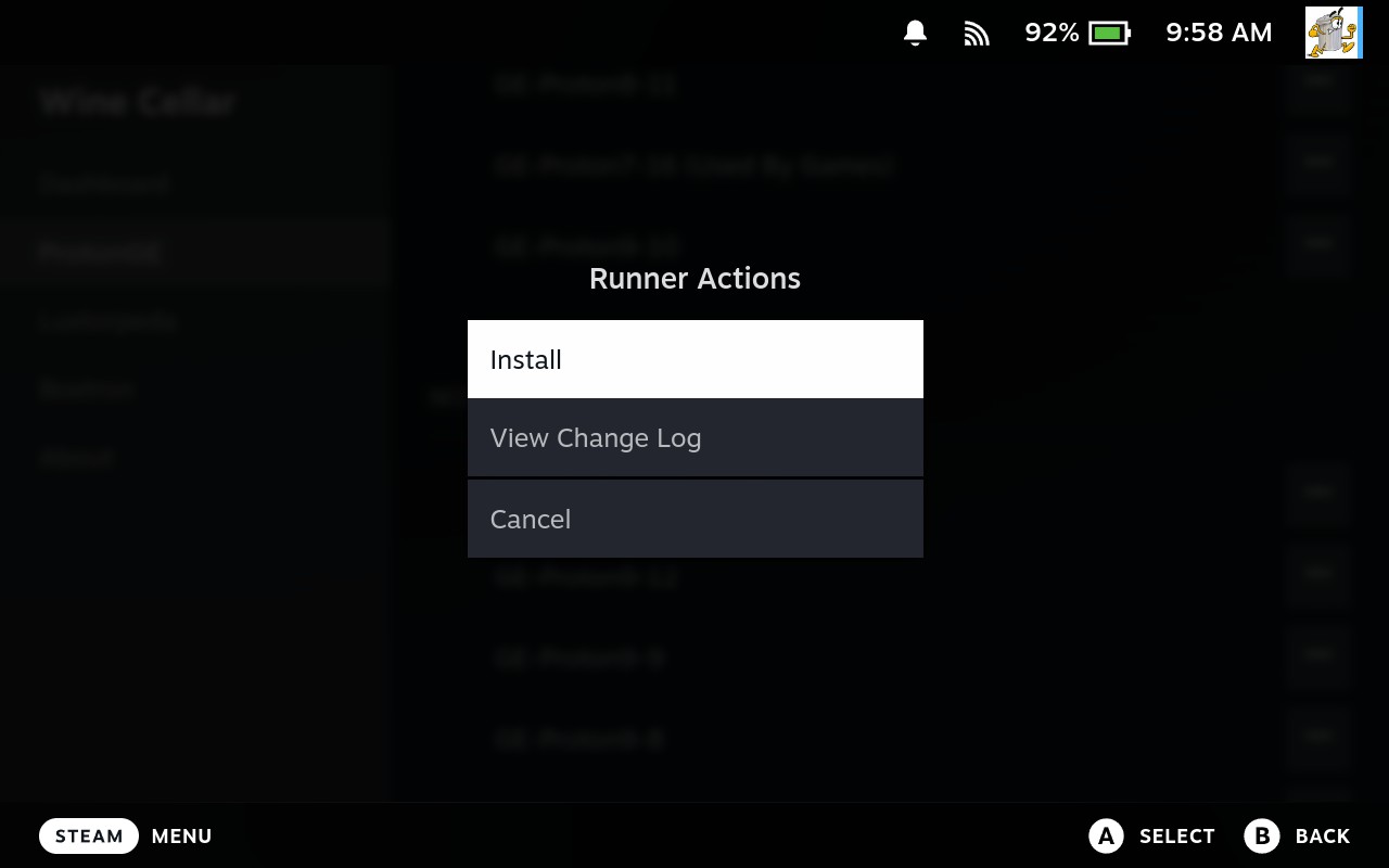 Install selection for Proton version