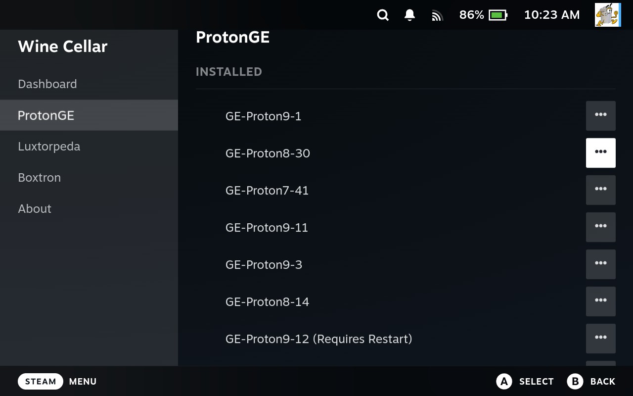 Select Proton version to uninstall