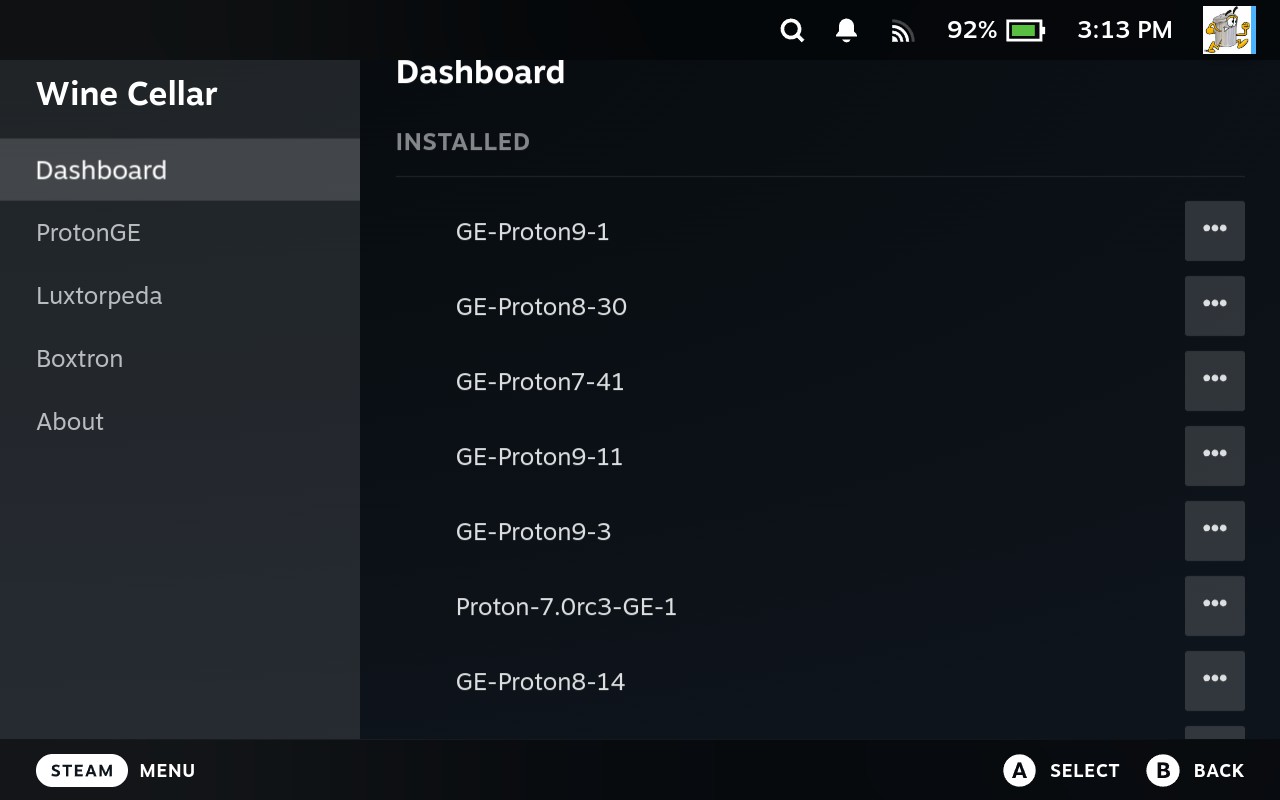 Proton versions installed