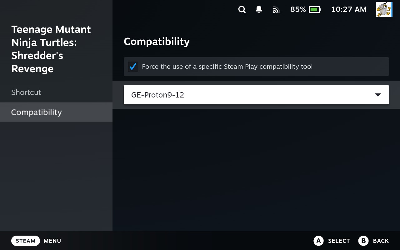 Game Proton version selection