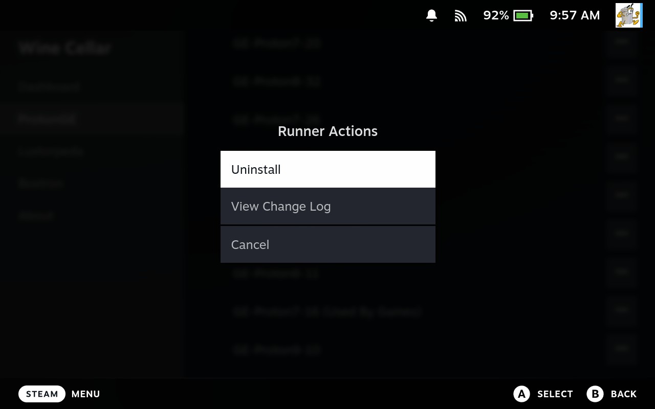 Confirm uninstall Proton version