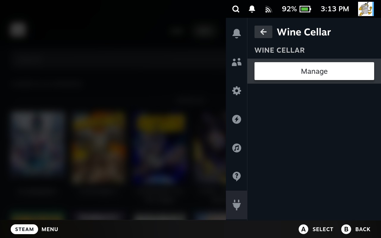 Wine Cellar manage menu